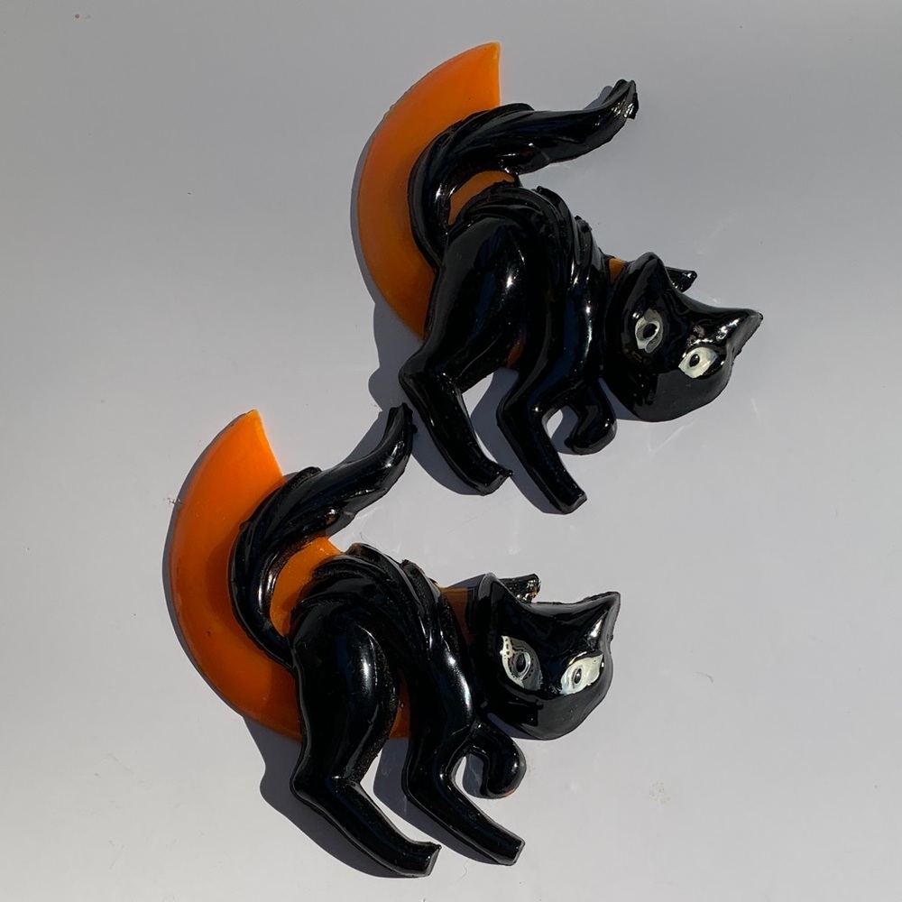 Set of 2 vintage black cat Halloween cake toppers